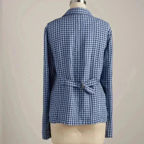 Sundance Catalog Ziri Blazer Linen Blue Checkered Button Up Jacket Sz PXXS - Picture 4 of 12
